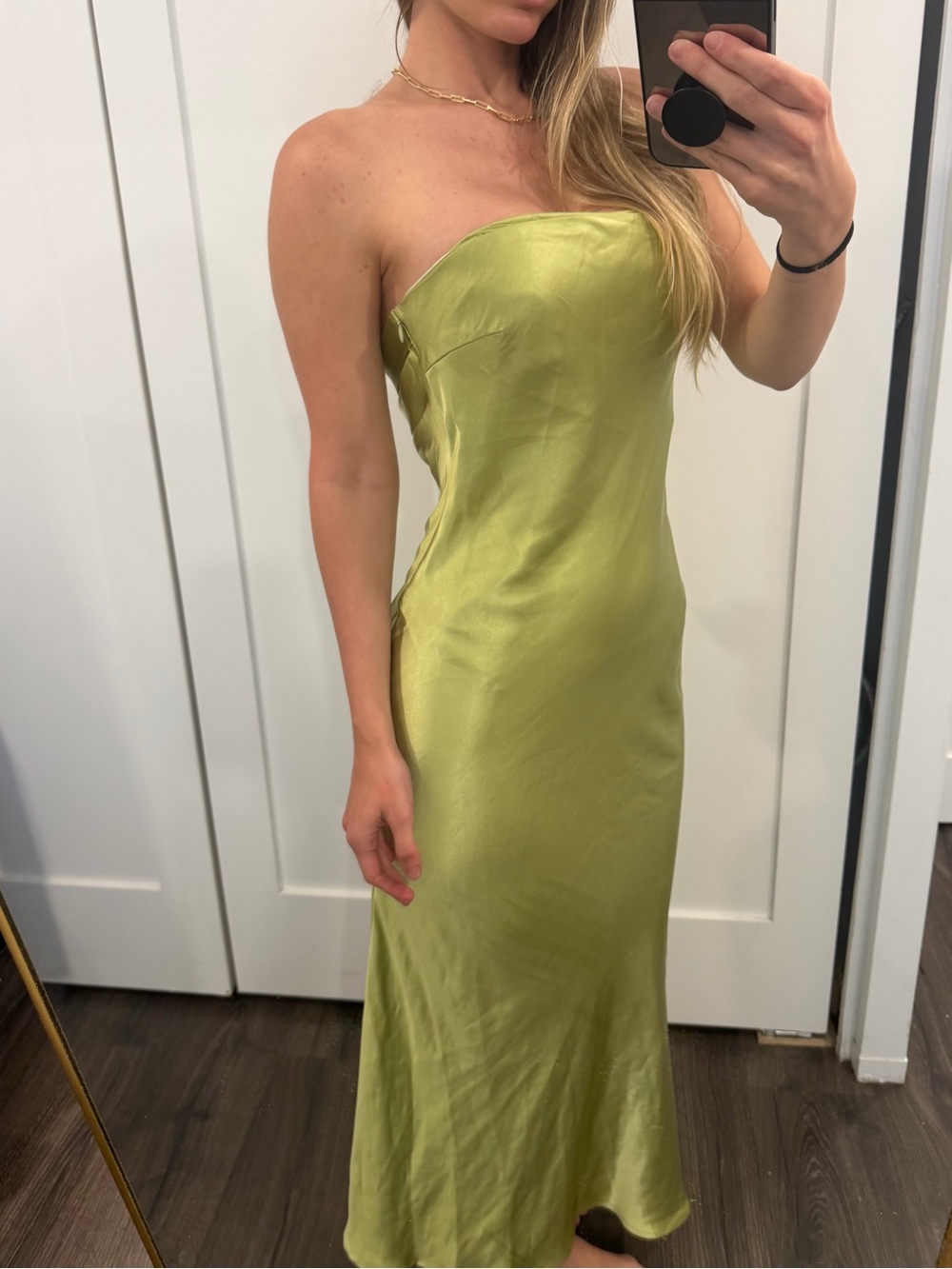 PRINCESS POLLY NWT Strapless Satin Slip Dress in Light Olive - Picture 4 of 8